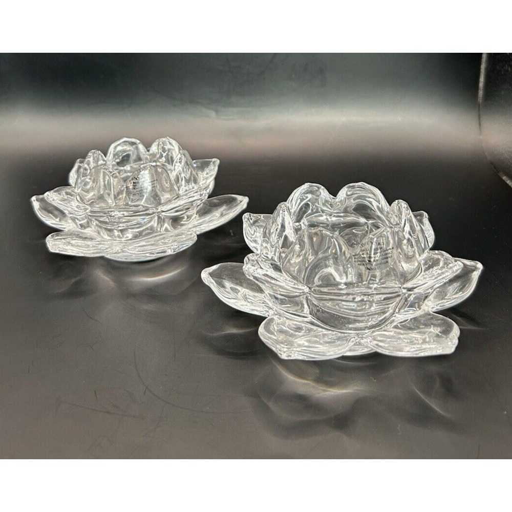 Shannon by Godinger Lotus Crystal Votive Tea light Pair Candle Holders, Set of 2